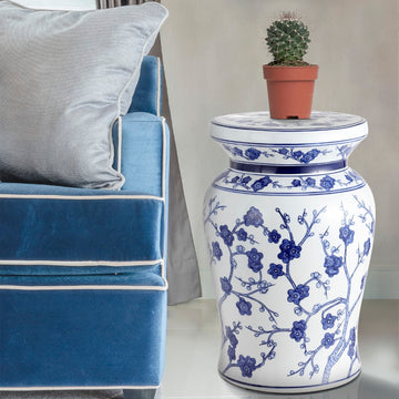 Cherry Blossom 17.7" Ceramic Garden Stool - JONATHAN Y